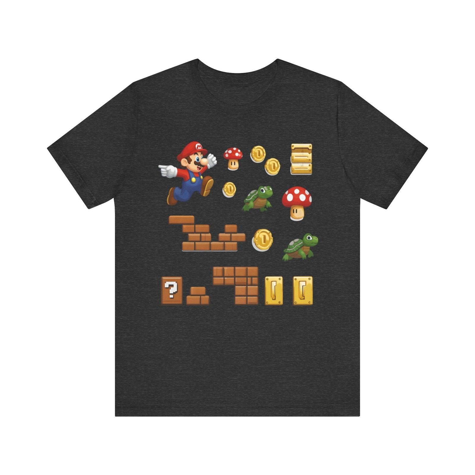 Mario Adventure Sticker Set T Shirt | Dark Grey Heather Twill Tees